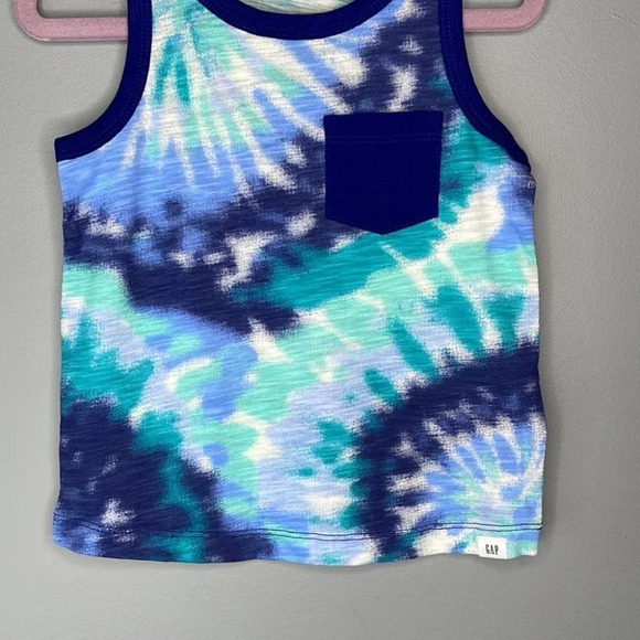 GAP NWT Boys Tank Top Blue Tie Dye Pocket Contrast Trim Size 2 - Picture 3 of 6